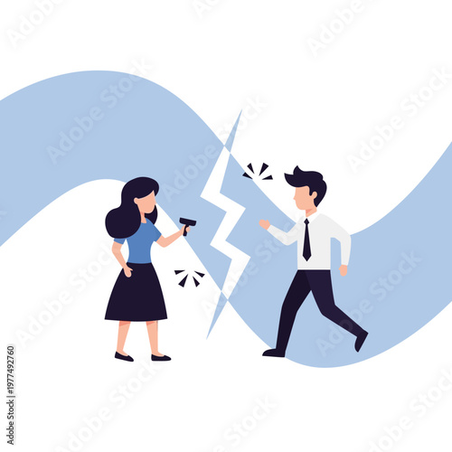 Couple arguing, disagreement, relationship conflict, communication breakdown, separation, crisis