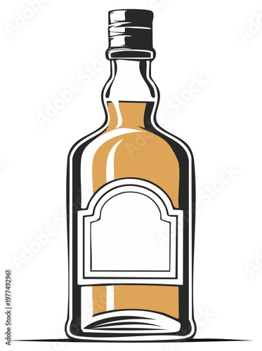 Whiskey bottle illustration vector with blank label alcohol spirits design