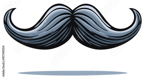 Stylized Curled Mustache Illustration with Shadow