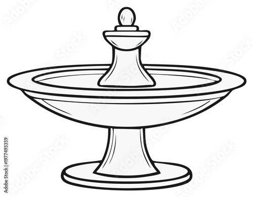 Classic tiered garden fountain with water feature and elegant pedestal design in outline style