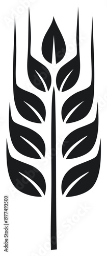 Silhouette of Wheat Stalk with Leaves and Seeds Food and Agriculture Icon