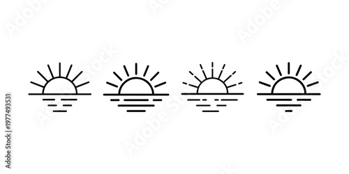 Sunrise icon over water symbolizing dawn and new beginning and morning light and ocean horizon element