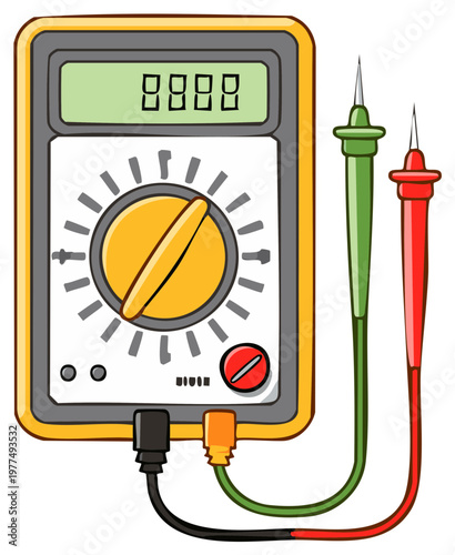 Digital Multimeter Device with Red Green Black and Orange Wires