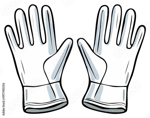 Pair of cartoon style disposable gloves isolated on white background