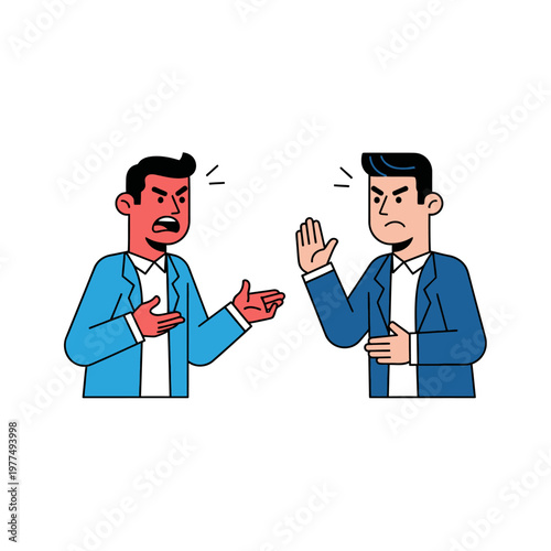 Two men arguing, conflict, disagreement, business dispute, stress, anger, frustration, communication breakdown