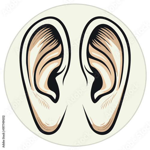 Two Human Ears Illustration Hearing Sense Anatomy and Sensory Perception Cartoon Style