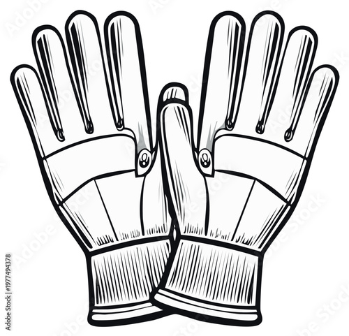 Two sports gloves, illustrated in a graphic style, prepared for action