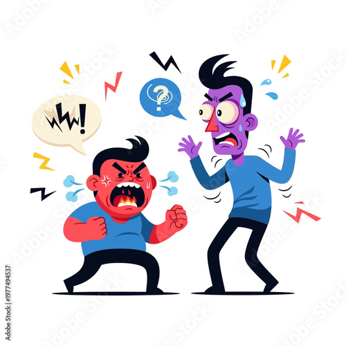 Angry Argument Between Two Men, Conflict and Frustration Cartoon