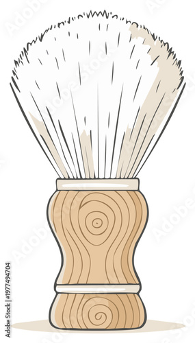 Illustrated shaving brush with wooden handle and white bristles