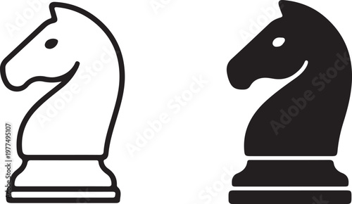 Chess Knight Icons Black and White horse game