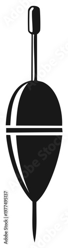 Black fishing bobber float graphic icon for angling hobby and water recreation illustration