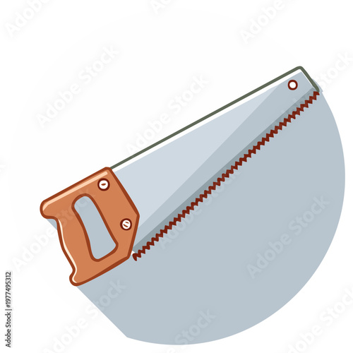 Hand Saw Vector Illustration, Carpentry Hand Tool, Woodworking Equipment with Sharp Blade and Handle