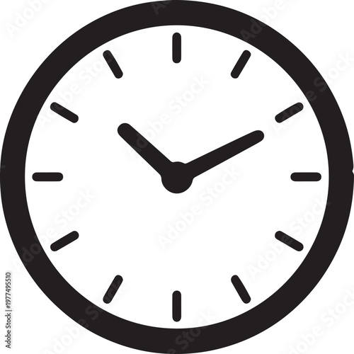 Black and white clock face with hour and minute hands Keywords: clock, time, watch, analog, dial