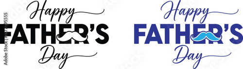 Happy father's day calligraphy designs black and blue watercolor variations