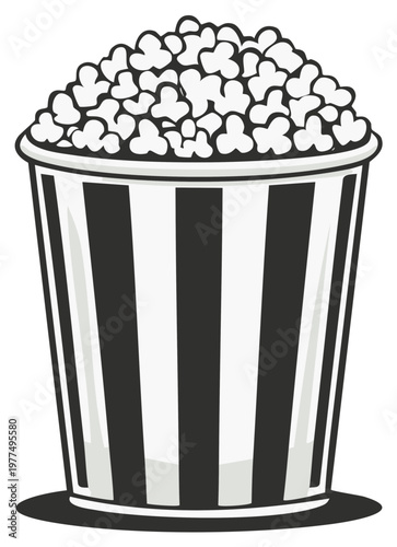 Vector illustration of a tall striped bucket overflowing with popcorn