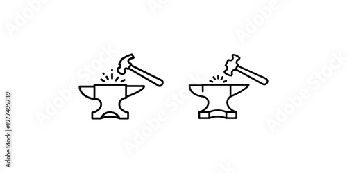 Blacksmith anvil hammer icon symbolizing crafting and metalwork creation and forging process and tool making