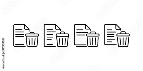 Delete file trash can icon representing document removal and data deletion and paperwork disposal
