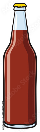 Cartoon illustration of a sealed brown glass bottle of beer or soda