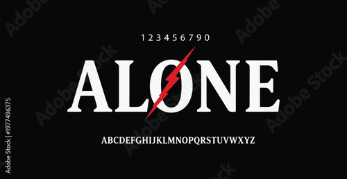 A bold and striking typographic design featuring the word ALONE with a red lightning bolt