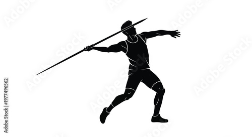 Javelin thrower in action dynamic pose athletic figure black silhouette