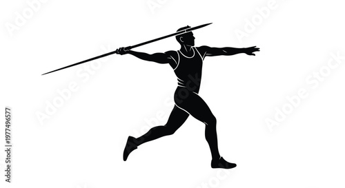 Athlete preparing to throw a javelin dynamic pose black and white silhouette