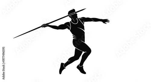 A javelin thrower in mid action captured as a striking black silhouette