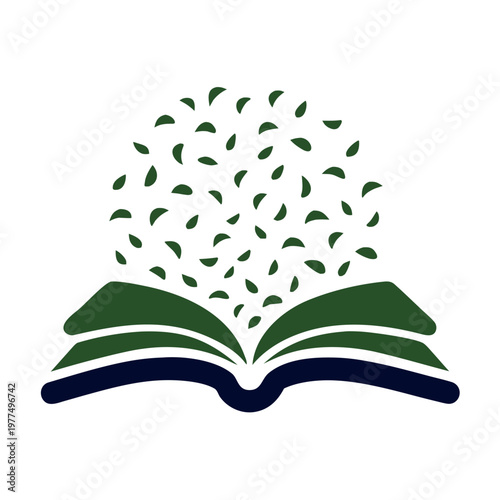 Open Book With Floating Leaf Particles Concept Illustration