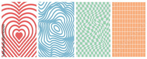 Groovy hippie 70s poster, cards, banner backgrounds. Hippie, retro chessboard template, texture of pile.