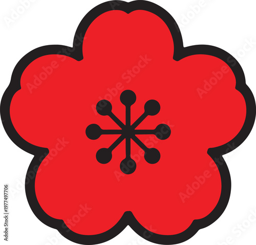 Red plum blossom icon with black outline and center