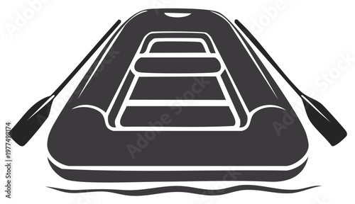 Inflatable raft with oars floats gently on water vector graphic illustration