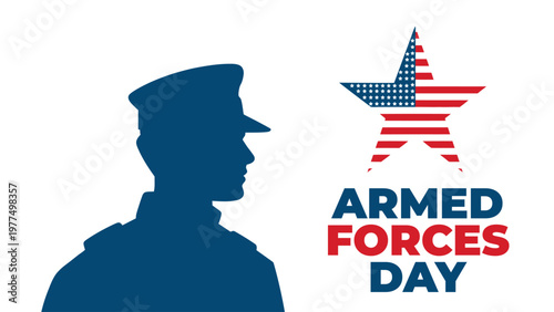 Armed forces day illustration with soldier silhouette and usa flag star honoring military service patriotic celebration modern vector design