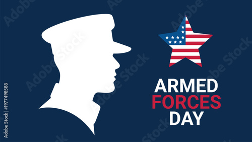 Armed forces day illustration with soldier silhouette and usa star flag symbol honoring military service patriotic celebration vector design