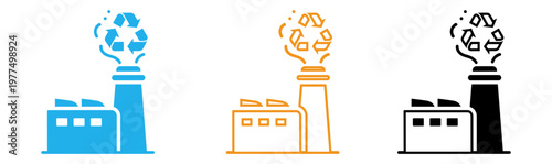 Industrial pollution two factory emissions icons representing environmental impact