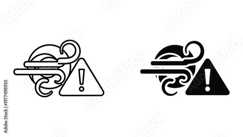 Contrast of old and modern warning symbols with padlocks and exclamation marks