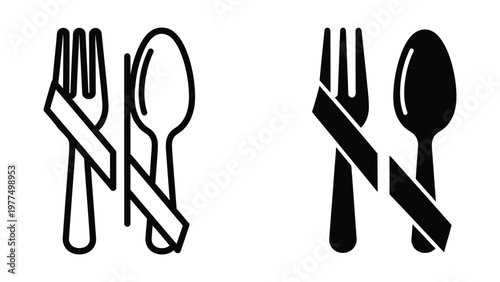 Contrasting utensil icons in black and white with crossed forks and spoons