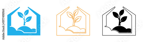 Title three house plant icons representing growth and homeownership stages description the image displays three house shaped icons each with a plant illustrating