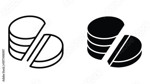 Contrasting visual styles of a stylized cylindrical object with diagonal segments