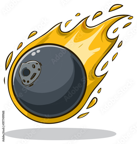 Blazing Comet Icon or Flaming Meteoroid Falling Rapidly Vector Cartoon Illustration