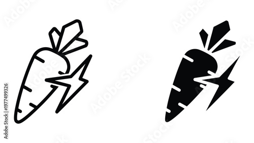 Two carrot icons with lightning bolt designs symbolizing speed or energy.