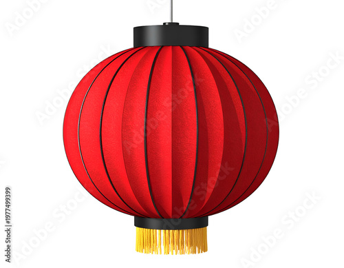 Bright red pleated spherical lantern with yellow tassel