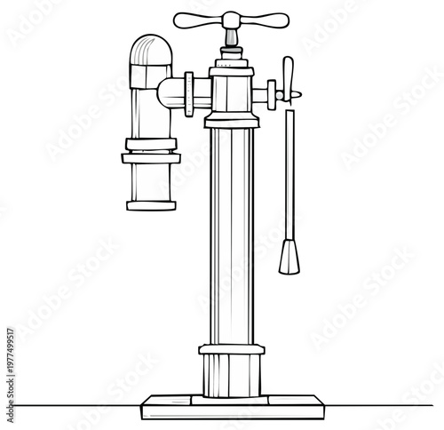 Hand Drawn Beer Dispenser Tap Station Illustration Line Art Outline Black and White