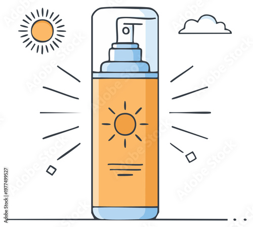 Summer sun protection spray bottle icon for skincare and beach vacation