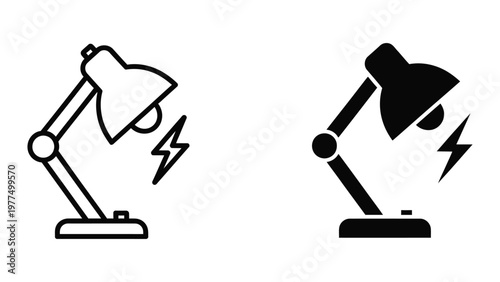 Comparison of functional and malfunctioning desk lamps with electrical symbols