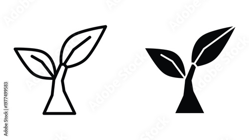 Comparison of a simple line drawing leaf and a filled-in black leaf illustration.