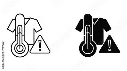 Warning symbols on clothing and thermostat icons in contrasting styles