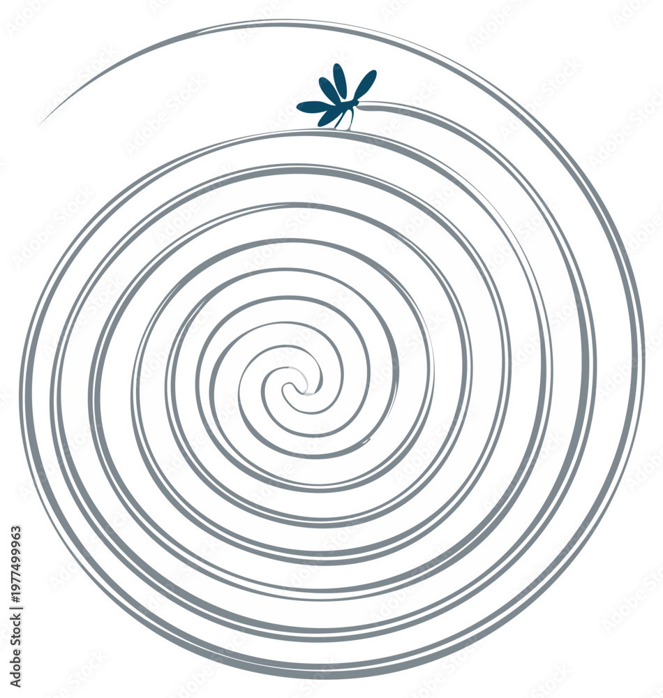 Fototapeta premium Minimalist dragonfly illustration following a hand drawn spiral path