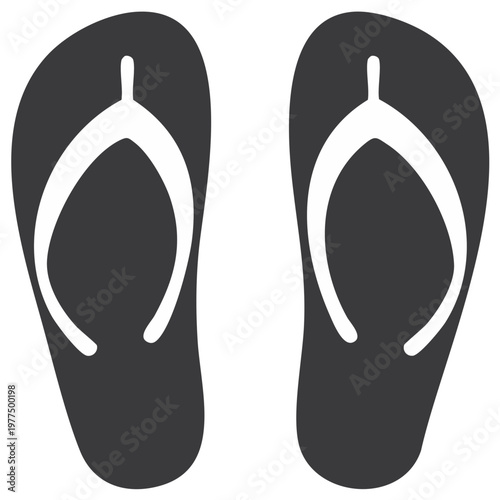 Simple black and white vector icon of a pair of flip flop sandals for summer vacation