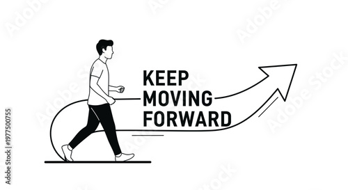 Man Walking Forward with Arrow and Motivational Text