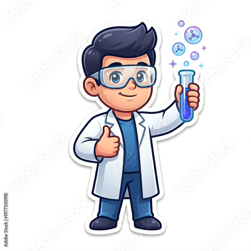 Cute Cartoon Kid Scientist Holding Test Tube