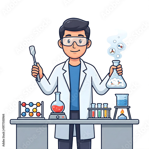Scientist Conducting Chemistry Experiment With Flasks and Bubbles